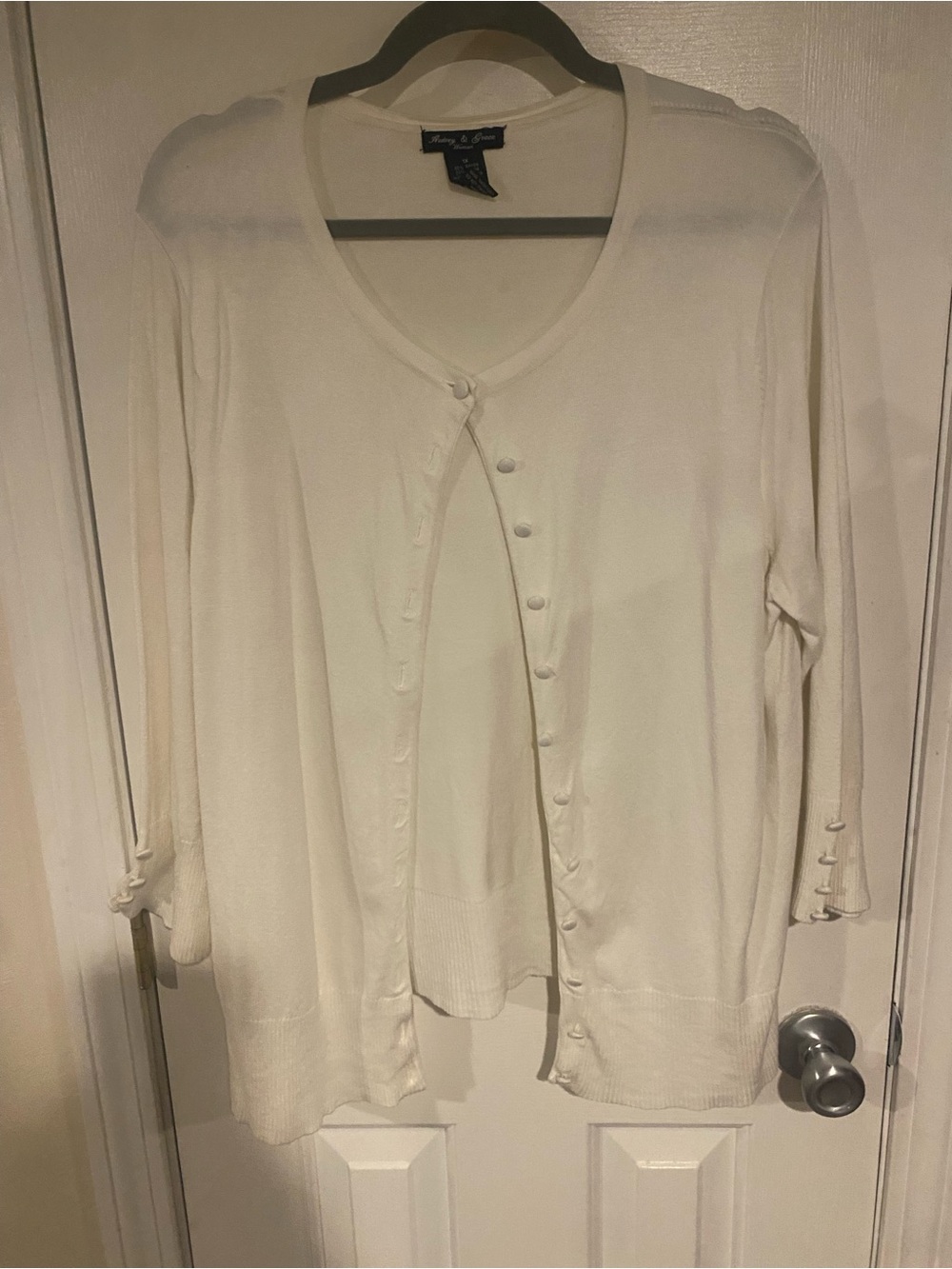 Audrey & Grace Cream Button-Front Lightweight Cardigan